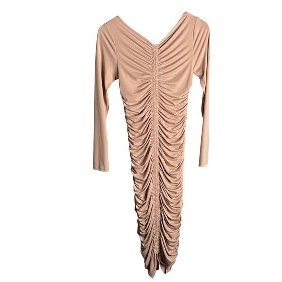 Rachel Parcell Ruched Bodycon Long Sleeve Midi Dress Tan Size S - Picture 4 of 6